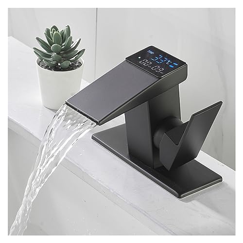 SXSWCH Luxus High-Tech Digital Display Wasserhahn ℉℃ Badezimmerbecken Temperaturempfindungs ​​Wasserhahn Küche Spüle Mischen Wasserhahn Eitelkeit Wasserfall Wasserhahn (Farbe: Nickel)