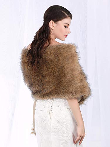 Aukmla Faux Fur Shawl Wedding Fur Wraps and Shawls Bridal Fur Stole Winter Cape Shrug for Brides and Bridesmaids2