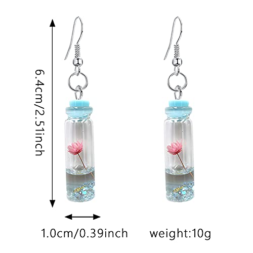 Yunxi 6 Pairs Multicolor Handmade Unique Dried Flowers Wish Glass Bottle Dangle Drop Earrings Set For Women And Girl Party Jewelry Valentine's Day Gift (6 Pairs Dried Flowers Wish Glass Bottle Dangle Drop Earrings Set) #TOP3