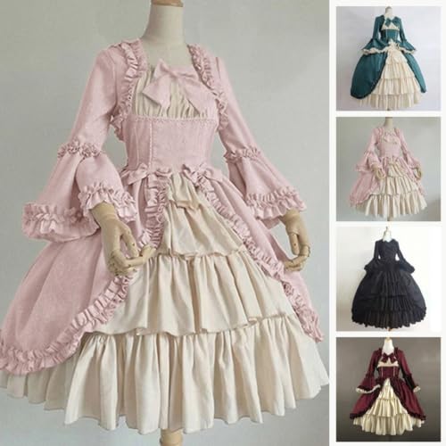 Vestido gótico victoriano para mujer con manga larga y lazo en la cintura 5