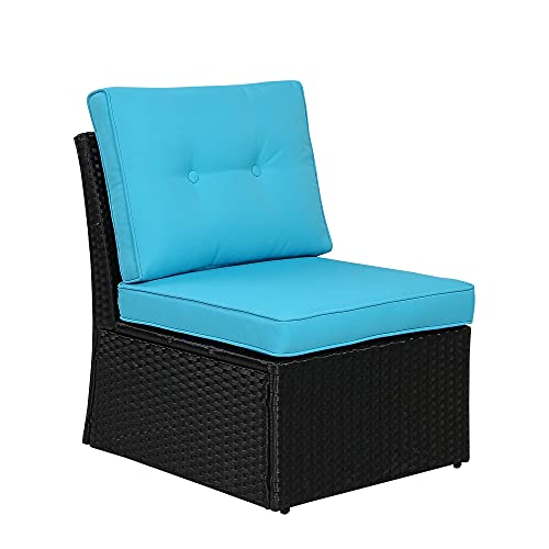 Patio Sectional Sofa Chair with Non Slip Cushion, Extra Wicker Single Armless Seat for SUNVIVI OUTDOOR Patio Furniture, Outdoor Furniture Seating for Backyard Garden Porch (Double, Black/Blue) - Thumbnail 5