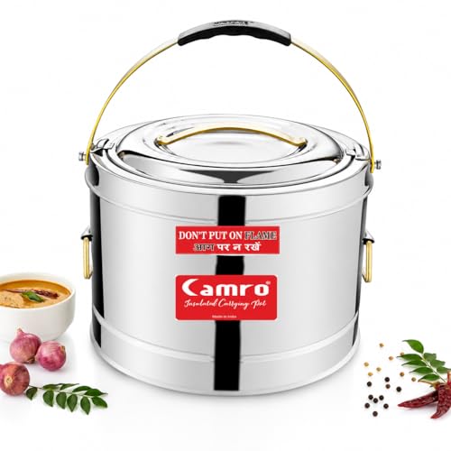 Image of Camro Sambar Pot Stainless Steel 7.5 Liters | Sambar Container with Lid | Casserole for Cooking | Canteen & Hotel Casserole Container | Picnic HotPot | Biryani Box Puff Insulated Hot & Cold Serving