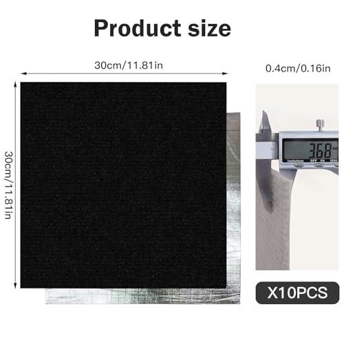 Teppichfliesen Selbstklebend 30x30cm - 10 Stück Set - 0.9m² - Teppich Fliesen mit Rückendeckung, Selbstklebend Teppichboden, Strapazierfähiger Teppich Bodenbelag für Wohnung, Büro, Gewerbe, Schwarz