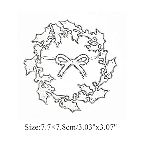 hinana Holly Leaves Wreath Metal Die Cuts, Bow Leaf Round Circle Christmas Cutting Dies Cut Stencils for DIY Scrapbooking Photo Decorative Embossing Paper Dies for Scrapbooking Card Making