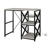 METYERRY Kitchen Bakers Rack with Power Outlet,Mini Fridge Cabinet with Mesh Basket, Mini Fridge and Microwave Table with Storage for Office,Kitchen,Living Room,Coffee Bar,Patio,Greige