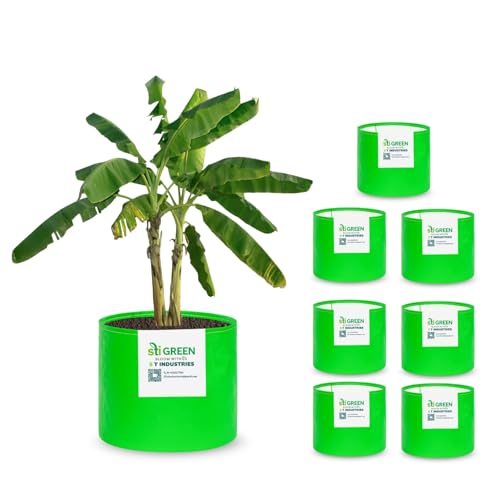 Image of HDPE Grow Bags for Plants 12X9 Inch (Pack of 8) | 260 GSM Heavy Duty UV-Protected Round Green Colour Plant Bags for Terrace and Vegetable Gardening | Strong & Reusable|