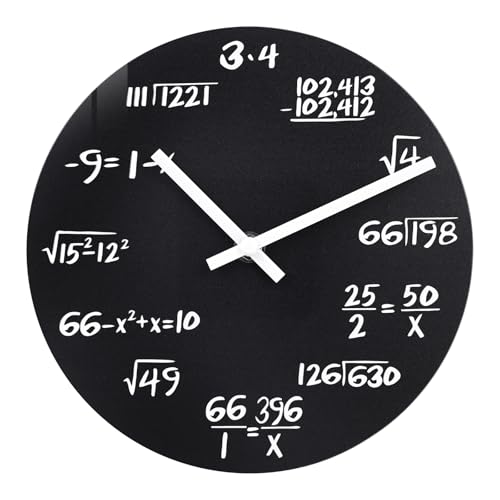 Math Wall Clock with Mathematical Expressions, 8 Inch Modern Glass Clock