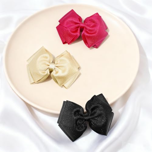 Set de 3 Pinzas para Cabello con Lazos de Satén y Brillo de 4.5 Pulgadas – Clips de Cocodrilo para Niñas, Tocadiscos para Fiesta, Boda y Regalo de Vacaciones (Dorado) miniatura 7