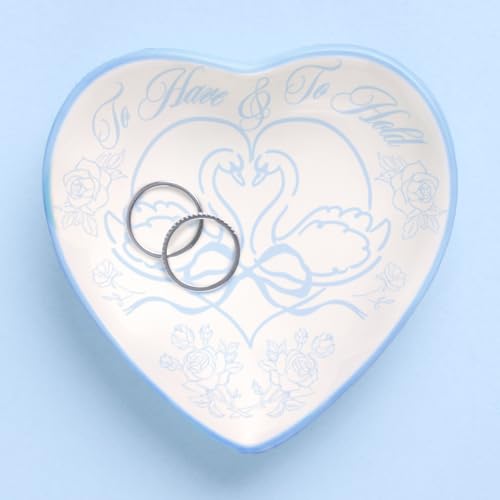 xo Fetti To Have & To Hold Ring Tray Ceramic Dish | Something Blue Bridal Gift Wedding Engagement Keepsake Swan Motif Bride Heart Shaped