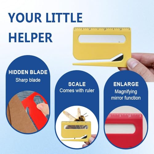 Envelope Opener, Letter Opener Envelope Slitter, Mail Opener Tool Package Opener Cutter, Wrapping Paper Cutter with Concealed Blade, Magnifying Glass & Scale, Office Package Opener Tool (Set A, 3PCS)
