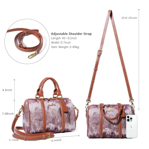 Image of Angel Kiss Women Satchel Purses and Handbags Vegan Leather Boston Barrel Bag Top Handle Shoulder Purse with Crossbody Strap | Vegan Leather