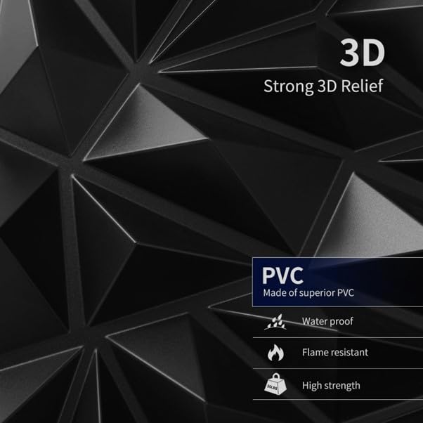 Image of 3D Wall Panels Black Colour I Diamond Stone Design I Embossed and Paintable I Panel Size 20 inch X 20 inch I Pack of 12 Panels I Wall Covering Area 33.06 Sq.Ft. (PVC)