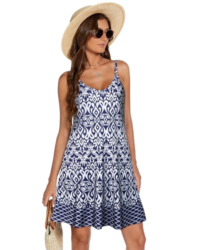 Image of elescat Womens Summer Dresses Spaghetti Strap V Neck Casual Sleeveless Sundress Beach Cover Ups with Pockets 2026