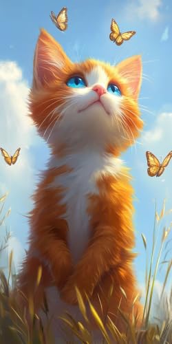 Diamond Painting Chat et Papillons 5D Full Drill Broderie Géante 70x140cm l-203