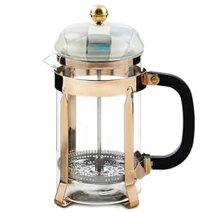 MACKENZIE-CHILDS Coffee French Press, Glass French-Press Coffee Maker, (32)-Ounce Capacity, Grey-and-White Sterling Check