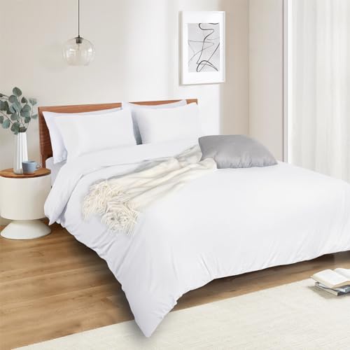 Image of Mejoroom White Duvet Cover Full - Bedding Sets Full - Soft and Breathable Comforter Cover with Zipper Closure, 3Pieces, 1 Duvet Cover (80x90) and 2 Pillow Cases(20x26)