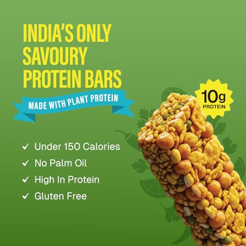 Image of PHAB Protein Bhel Bar - OG Bhel Flavour | Savoury Roasted Snack with Bhel & Chana Chor | 10g Protein, <150 Cal, Gluten-Free, No Palm Oil | (Pack of 6 x 35g)