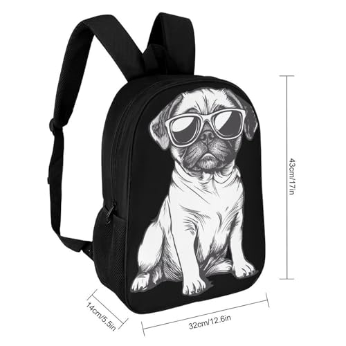 Black White Cool Pug Puppy Unisex Backpack 17" Casual Daypacks Simple Shoulders Bag for Camping Hiking Travel Gear2