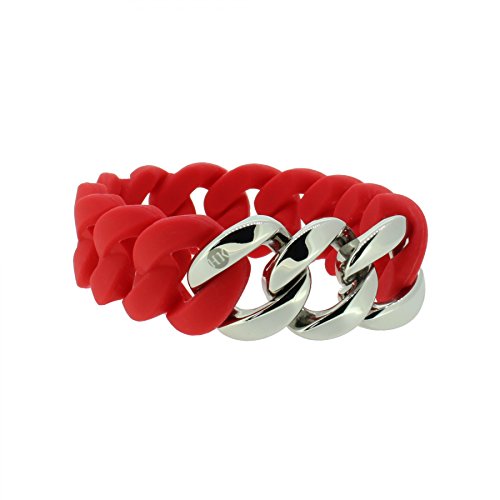 Hanse-Klunker Armband Damen ORIGINAL Silikon Rot, Edelstahl Silber Armreif Armkette Frauen Mädchen Größe 19-20 cm inkl. Schmuck-Geschenk-Box Cover