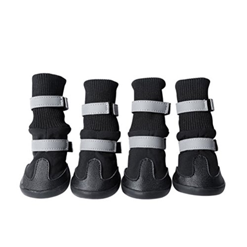 UEETEK Waterproof Dog Boots Paw Protectors Non Slip Dog Shoes Black Set of 4 Size M