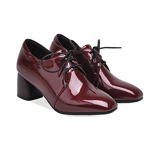 Women's Block Heel Oxfords Shoes Lace Up Office Dress Pumps Comfortable Chunky Heels Retro Square Toe Brogue Shoes Black #TOP7