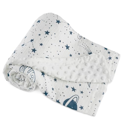 GLLQUEN BABY Blankets for Unisex Boys Girls, Muslin Cotton Front Soft and Breathable, and Dotted Fleece Backing, Printed Bed Nursery Minky Blankets for Toddler Newborn, 30 x 40 inches