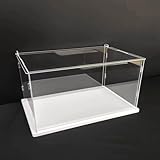 Vitrina acrílica transparente, caja acrílica autoensamblable con base gruesa blanca y puerta abatible hacia arriba, organizador de exhibición de protección a prueba de polvo para modelos de juguetes