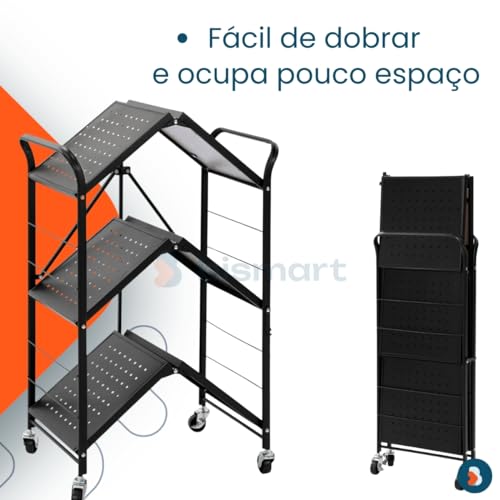 Carrinho Dobrável Multiuso Organizador com Rodinha 3 Andares