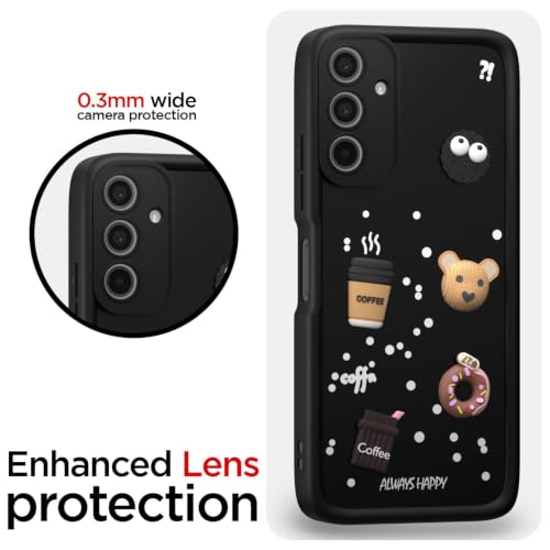 Image of Bintage Cute Fun Taddy Cartoon 3D Ball Bear Milk Donut Coffee Cup Silicon Case Full Body & Camera Protection Back Cover Compatible for Samsung Galaxy M15 5G - Black