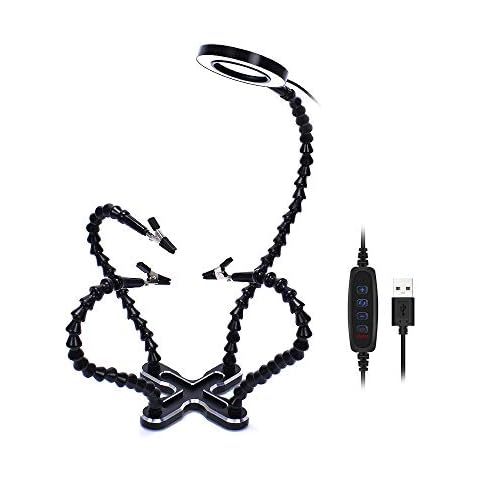 Solder Helping Hands Station with LED Lamp 3 x Magnifying Glass - Heavy Duty Third Soldering Hand Tool with 4pcs of Flexible Arms Cover