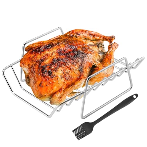 SHIKORI BBQ Rib Rack for Smoker, Rib and Roast Racks for Smoking and Grilling, Turkey Roasting Rack Accessories, Dual-Purpose Stainless Roaster Rack Works for 18 or Larger Grills (Silver)