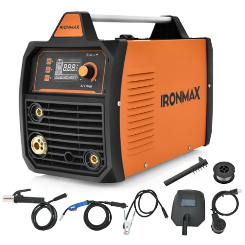 IRONMAX 110/220V MIG Welder, 160A MIG/LIFT TIG/MMA 3 in 1 IGBT Inverter Welding Machine Flux Core Welder w/LED Digital Display, Multiprocess Stick Welder with Welding Gun, Flux Wire & Mask