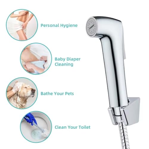 Image of BATH GURU ABS Premium Bathroom Bidet Sprayer Gun, Health Faucet Set for Toilet, with 1.2 Mtr Heavy Stainless Steel Shower Tube Hose and Wall Hook, Chrome Finish