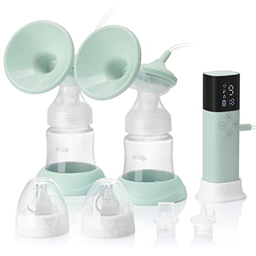 Image of WISLIBE Double Electric Breast Pump, Portable Hospital Grade Pump, 3 Massage Modes & 9 Strong Suction Levels, Anti-Backflow Breastfeeding Powerful Pump for Travel & Home, 24mm Flange-Green…