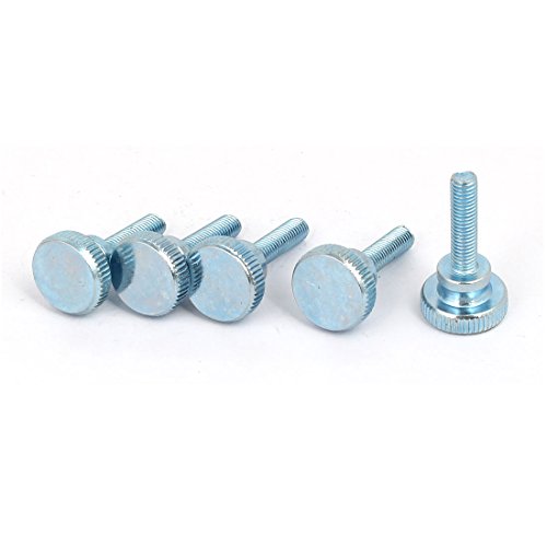 sourcingmap M5x20mm Flat Knurled Head Fully Threaded Thumb Screws Bolts Fastener 5pcs