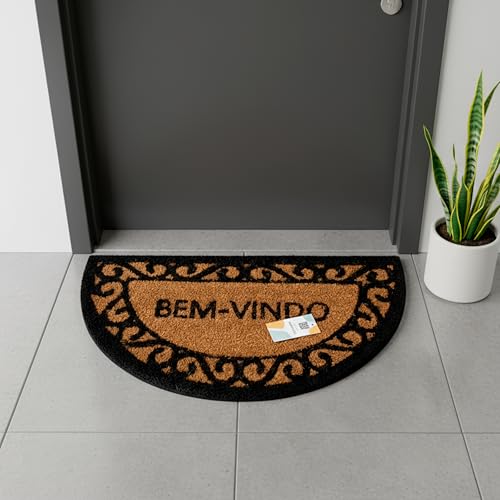 Capacho Antiderrapante em Fibra de Coco Natural Meia Lua 60 x 33c...