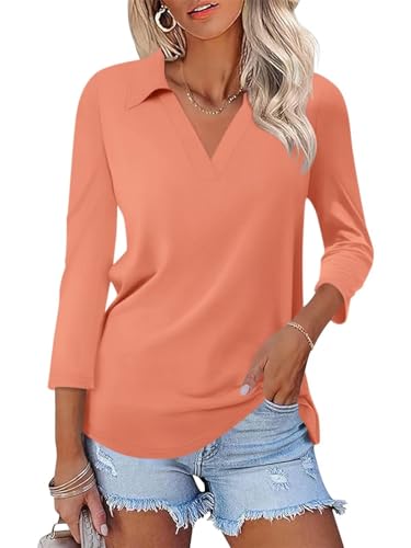 Polo d'été femme col en V manches 3/4 tee-shirt chic chic