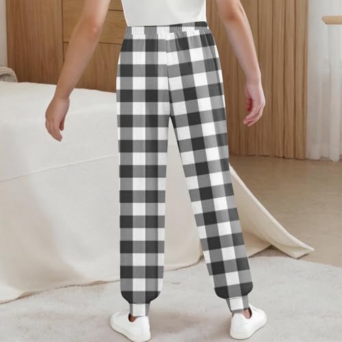 Girls Boys Plaid Casual Sweatpants Kids Elastic Waist Joggers Loose Athletic Track Pants with Pockets for 3-15 Years3