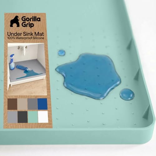 GORILLA GRIP Waterproof Silicone Under Sink Mat, Stay in Place, 19x34 Mint