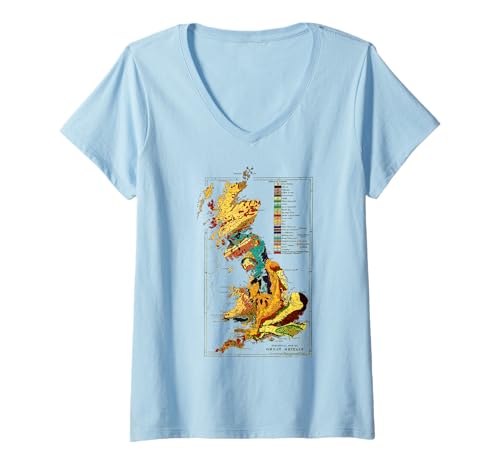 Mujer Mapa geológico de Gran Bretaña Camiseta Cuello V