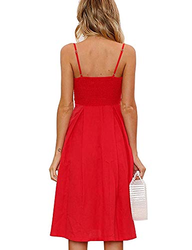 Image of FANCYINN Womens Tie Front Button Down A-Line Dresses Summer Spaghetti Strap Midi Dress Floral Prints