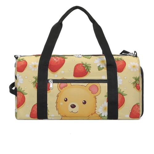 Strawberry Bear Gym Bag Travel Duffel Bag Sports Tote Bag Workout Bag Weekender Bag for Women Men