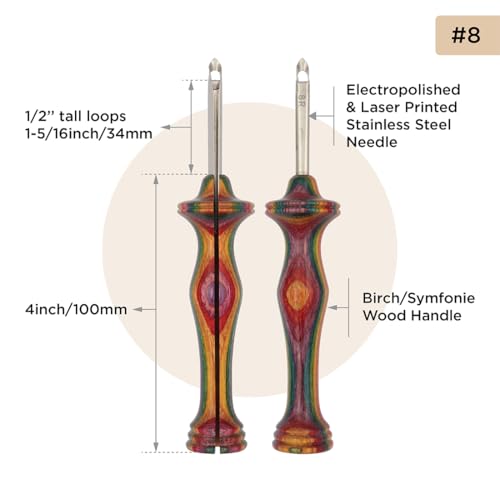 Image of The Oxford Punch Needle #8 (1 /2 inch Loop) Regular Point Punch Needle | Patented Design | Ergonomic Colorful Symfonie Wood Handle | Electropolished Steel Tip | Ideal for Rug Hooking
