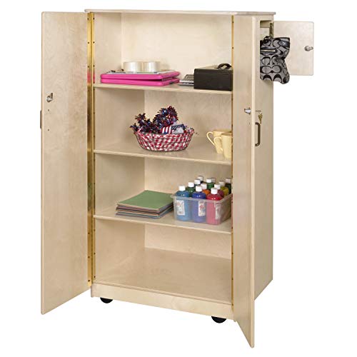 Wood Designs Mobile Storage Cabinet for Daycare and Classroom with Hidden Compartment for Valuables, Fully Assembled Birch Wood, Lockable Rolling Cabinet, 60" H x 31" L x 26" W