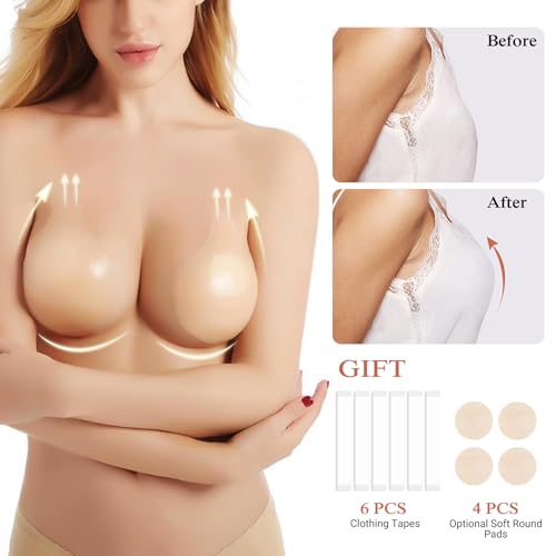 Image of Sticky Bra Push Up 2 Pairs, Nipple Covers for Women Silicone Adhesive Bra Pasties