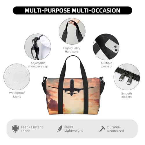 Travel Duffel Bag for Women, Large Shoulder Weekender Overnight Bag, Sport Gym Bag for Men, Carry On Tote Bags, Airplane Sunset Sky Luggage Bag for Travel Essentials4