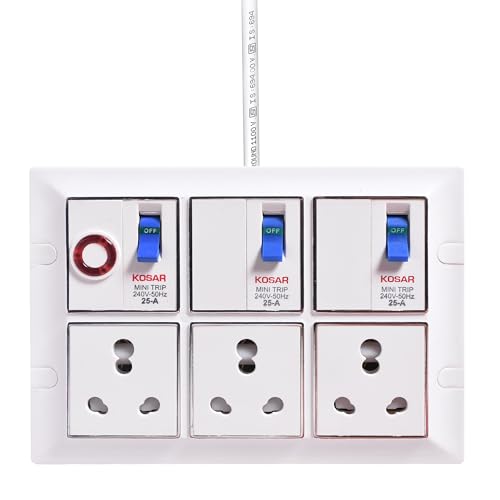 Image of ELEGANT CASA 16 AMP Universal Socket with MCB Protection Heavy Duty Multi Plug 8 Meter Extension Cord 3 Core 2.5MM Wire 2500W Spike Guard Circuit Breaker Power Strip White 1 Set