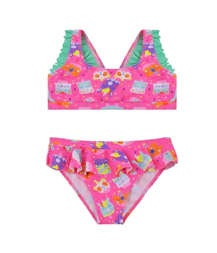 Traje de baño de niñas Traje de baño de Dos Piezas con Volantes Conjunto de Traje de baño Tankini Ropa de Playa para niños pequeños 2-16 Niña (4-6 Years, LA503-Pink)