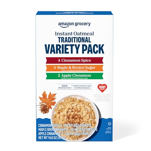 Amazon Grocery, Traditional Variety Instant Oatmeal, 14.6 Oz, 10 Ct (Previously Happy Belly, Packaging May Vary)