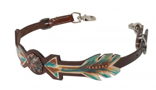 Showman Cut-Out Medium Oil Leather Wither Strap w Painted Arrows & Praying Cowboy Concho! NEW HORSE TACK!